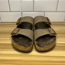 Birkenstock Sandals Womens 37 Arizona Slides Slip On Flats Olive Leather Casual Photo 2