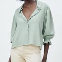 ZARA 209  Sage Button Pearl Rhinestone Top Large Photo 0