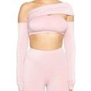 Naked Wardrobe NWOT  Pink Sparkle Overly Long Sleeve Off the Shoulder Crop Top Photo 2