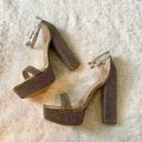 Bamboo Gold metallic glittery felt platform pump high heels with clear buckle straps Photo 5