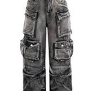 Micas  Women's XL Black Gray Ombre Multi Pocket Wide Leg Cargo Denim Jeans Photo 0