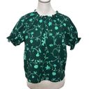 Hill House  The Kit Ruffle Puff Sleeve Top Green Botanical Blouse Womens Size M Photo 1