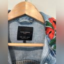 ZARA  Oversized Denim Jacket with embroidered Roses and Studs. Size Small Photo 2