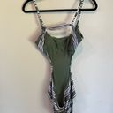 Aerie  Cut Out One Piece Olive Green Purple White Swimsuit Size Medium Long Photo 6