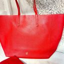 Carolina Herrera CH  Leather Shoulder Large Shopping Tote Handbag Red Photo 2