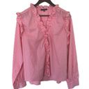 Tommy Hilfiger  Pink White Ruffle Gingham Button Up Blouse Women’s Size XL Plaid Photo 0