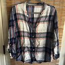 Joie Soft  Womens Button Front Shirt  Plaid Roll Tab Sleeve Large Tunic Photo 0