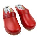 Ecco * Clog Womens EU 36 Red Leather Open Back Wood Sole Anatomic Danish Design Photo 2