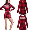 PINK - Victoria's Secret PINK VS VICTORIA'S SECRET Thermal Plaid Short Romper Red Black Long Sleeve PJs M Photo 1