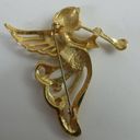 Vintage Gold Tone Stylized Angel Horn Brooch Faith Christian Cherub Filigree Pin Photo 6