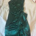 Honey and Rosie Green Square Neck Satin Dress Photo 0