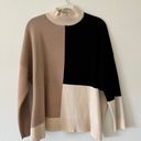 THML Cream black tan turtleneck mock neck color block sweater - M Photo 1