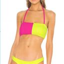 PilyQ  Pink Yellow Colorblock Bandeau Bikini Top LARGE Waffle Convertible NEW Photo 1