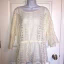 Coldwater Creek  Eyelet Blouse Pepulum Cinched Waist  Ivory Women's Size L Photo 0