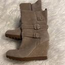 Arturo Chiang  Leather Boots size 9 excellent condition wedge heel 4” color gray Photo 9