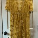 Woven Heart Mustard Lace & Embroidered Midi Length Shawl Duster - One Size Photo 0