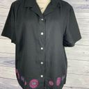 kim rogers  Linen Shirt Womens PL Floral Embroidery Short Sleeve Button Down Photo 1