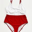 [Meet Curve] Red White Colorblock Open Back One Piece Swimsuit NWT V Photo 2