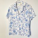 Prairie Rachel‎ Ashwell Pajama Top Linen Toile Floral Print Grecian Blue White Size M Photo 0