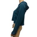 Hurley  Cropped Ribbed Turquoise Long Sleeve Hooded Shirt Kangaroo Pocket Medium Photo 2