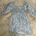 Lulus Love Potion Blue Floral Smocked Three-Quarter Sleeve Mini Dress Large Photo 6