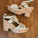 American Eagle  NWT Lace Crochet Canvas Cork Wedge Heeled Platform Sandals Photo 7