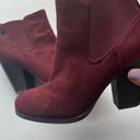 Call it spring Burgundy Vegan Suede Booties Round Toe Block Heel Chelsea Boots Red Size 7 Photo 2