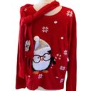 Holiday Time Christmas Red Sweater Scarf Set Acrylic New Womens Medium Pullover Penguin Photo 4