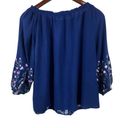 Blue Rain Blue Embroidered Peasant Top SMALL Butterfly Floral Babydoll Off Shoulder Boho Photo 6