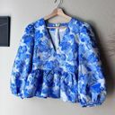 Tuckernuck  NEW Hyacinth House Blouse Blue Jacquard Puff Sleeve Eleanor Top Sz S Photo 2