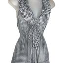 BCBGMAXAZRIA BCBG Sleeveless Halter V-Neck Ruffle Gingham Checkered Silk Top Black & White XS Photo 0