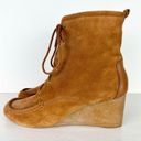 Michael Kors  Lace Up Wedge Suede Leather Booties Brown Women's Size 10 Photo 0