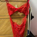 Victoria's Secret Victoria’s Secret Red Lace Strappy Bodysuit Photo 0