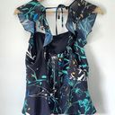 Parker  Jess Floral Print Peplum Top Navy Blue Ruffle Sleeveless Women’s Small S Photo 3