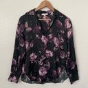  S Vince Silk Floral Long Sleeve Spread Collar Black and Purple Blouse Photo 5