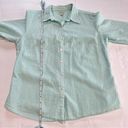 L.L.Bean  Mint Green White Seersucker 3/4 Sleeve Button Shirt MEDIUM Photo 4