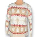 Holiday Time  Sweater Neutral Knit Pullover Cream Tan Snowflake Tree Fair Isle Photo 8