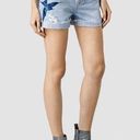 All Saints Women’s Sz 29 Bird Embroidered Light Wash Cotton Denim Cuffed Shorts Photo 0