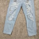 American Eagle  Heavily Distressed Mom Jeans High-Rise Light Wash Blue Size 8 Photo 3