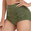 Relleciga NWT  Swim High Waisted Ruched Retro Bikini Bottom Army Green Size XL Photo 3