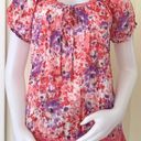 Gloria Vanderbilt pink And purple floral print boho Short Sleeve blouse Photo 1