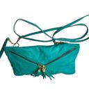 Vera Pelle VTG  Italian LEATHER HANDBAG Teal Crossbody Shoulder Wristlet Clutch! Photo 6