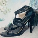 Ralph Lauren Black Leather Python Strappy Open Toe Heels size 10 Photo 4