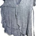 Moon River Heather Gray Blanket Stitch Linen Blend Ruffle Wrap Mini Dress Photo 7