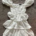 Pretty Little Thing White Crinkle Cup Detail Tiered Skirt Skater Dress Photo 2