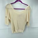 love on a hanger  Womens Roll Tab Sleeve Shirt Faux Button Scoop Neck Cream Small Photo 12