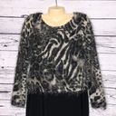 Joseph Ribkoff  Size 10 Animal Print - Black Long Sleeve Fringe Tunic Blouse Top Photo 1