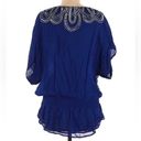 Alberto Makali Vintage y2k  Blue Blouse Lightweight Sequins Beads Elastic Waist L Photo 1