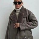 ZARA  Sherpa Double Face Jacket Buckle Biker Coat Size Medium Photo 0