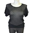 a.n.a  Womens Sweater Pullover Short Sleeve Loose Knit Crochet Summer Black Large Photo 0